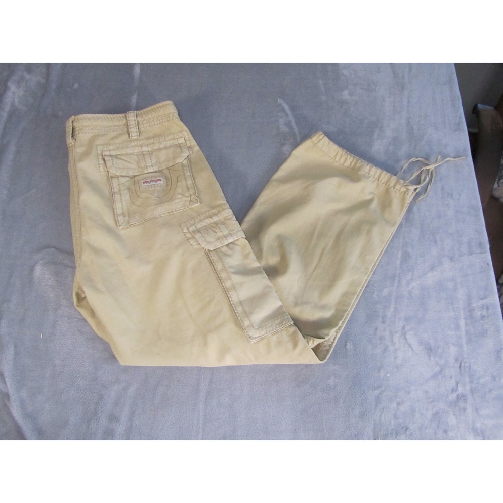 True Religion Mens Tan Khaki Cargo Pants Relaxed Fit Horseshoe Stitch Size 36